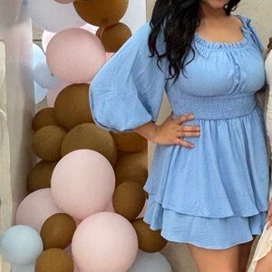 Fashion Nova Sky Blue Ruffled Romper